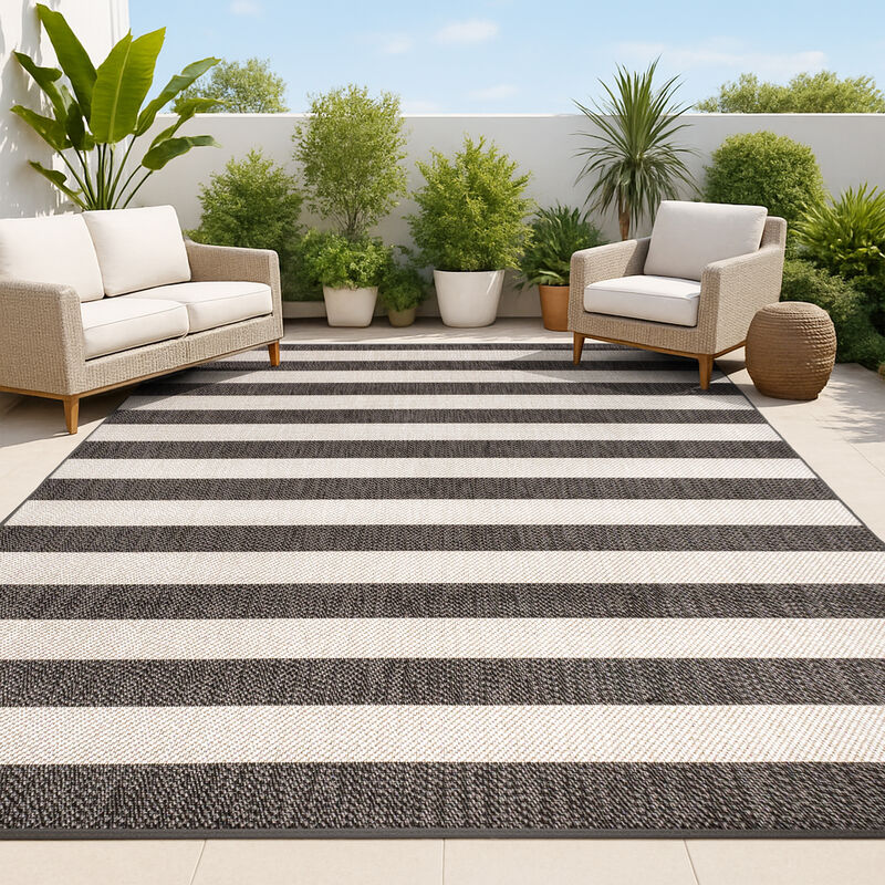 Negril Two Tone Wide Stripe Indoor/Outdoor Area Rug
