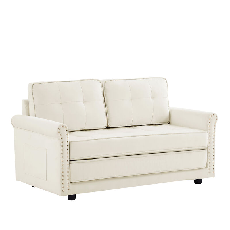Cream White Velvet Sofa with Armrest - Luxurious and Comfortable Couch image number 2