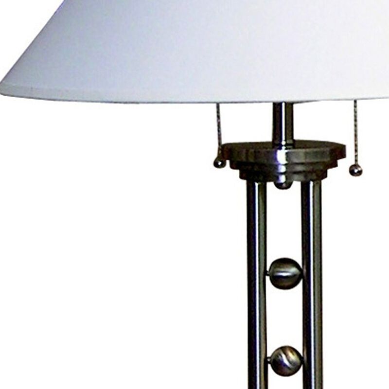 Hivvago 27" Silver Metal Two Light Table Lamp With White Classic Empire Shade