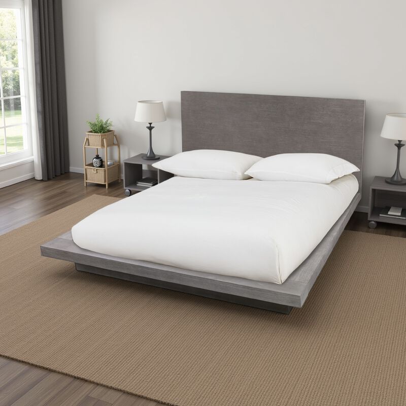 Nels California King Platform Bed, Light Gray Wood, Platform Plinth Base  - Benzara