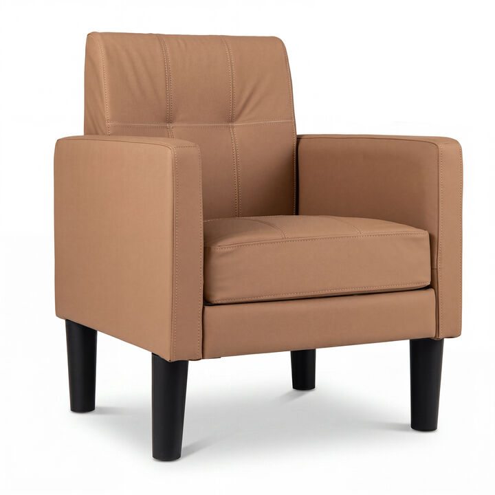 Modern Living Room Brown PU Leather Accent Chair with Seat Cushion