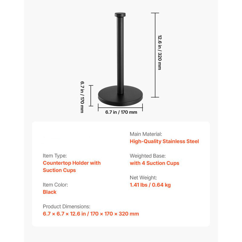 Stainless Steel Countertop Paper Towel Holder with Weighted Base and Suction Cups image number 2