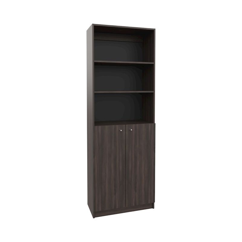 Vinton 2-Door Bookcase with Upper Shelves, Dark Walnut / Black Wengue