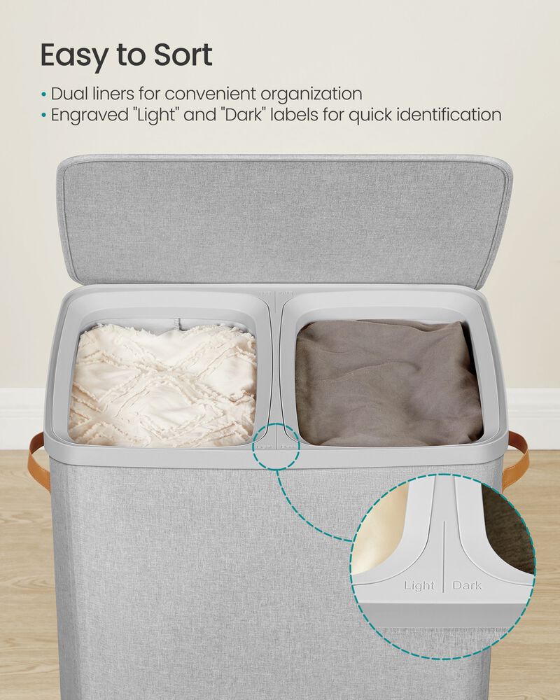 Large Laundry Hamper 44.9 Gal with Lid Handles Dove Grey image number 3