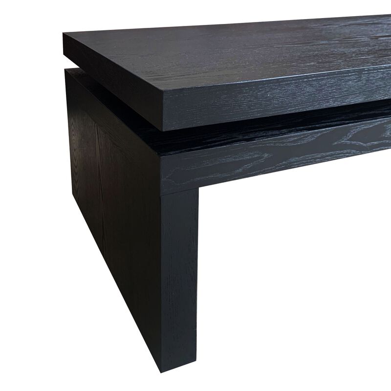 Rustic Farmhouse Rectangular Coffee Table with Floating Tabletop Design, Wooden Living Room Table image number 4