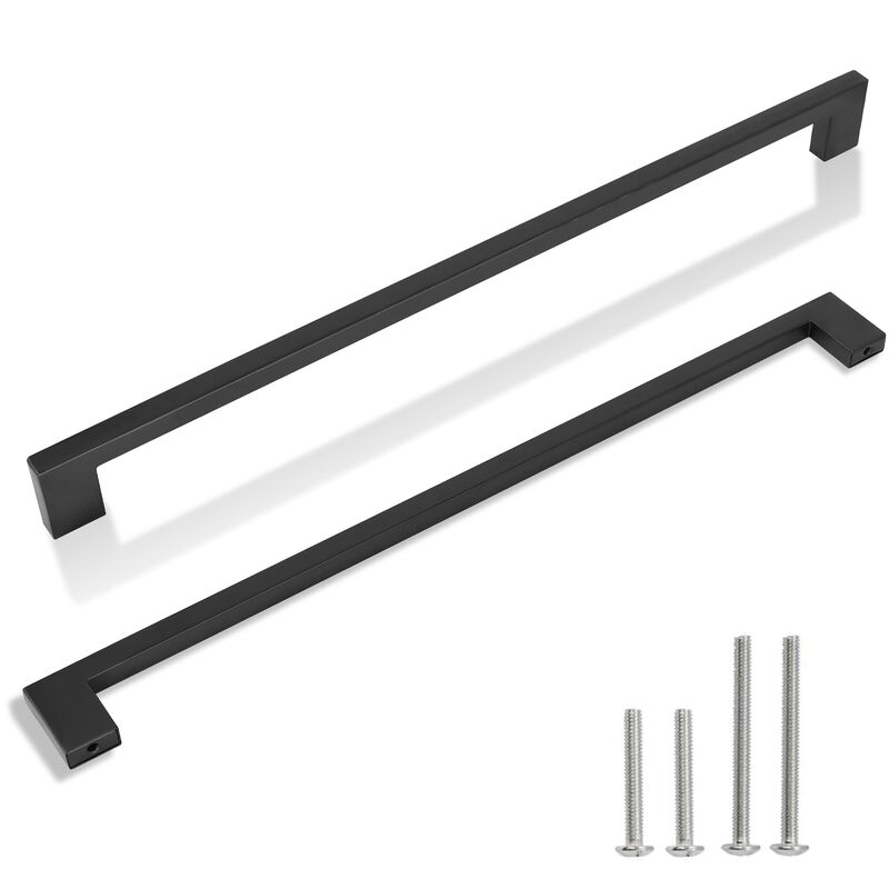 Redunest Cabinet Pulls Matte Black Cabinet Handles Square Drawer Pulls, 2 Pack 13-4/5 Inch 352mm Hole Centers Stainless Steel Ki