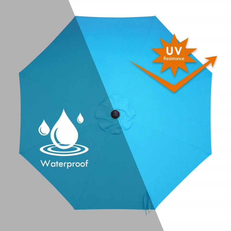9 Ft Patio Umbrella Title Led Blue Adjustable Large Beach Umbrella For Garden Outdoor Uv Protection