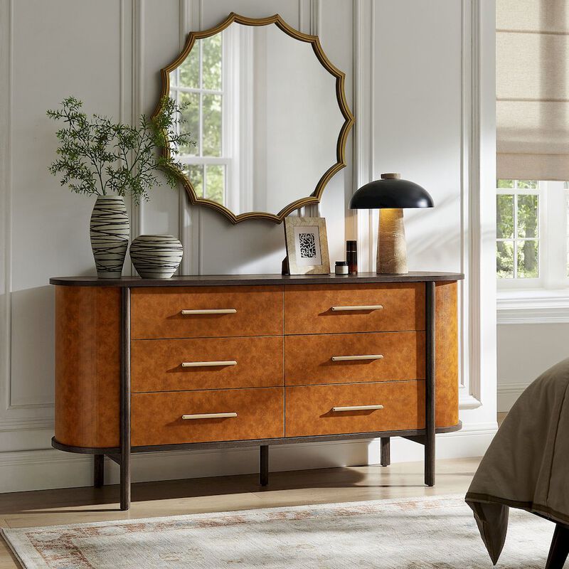 Coralie Curved 6-Drawer Vegan Leather Oval Dresser image number 8