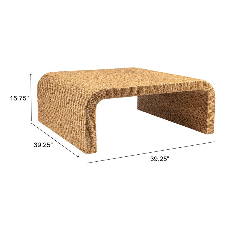 Woven Water Hyacinth & Acacia Wood Coffee Table with Waterfall Edge, Large image number 2