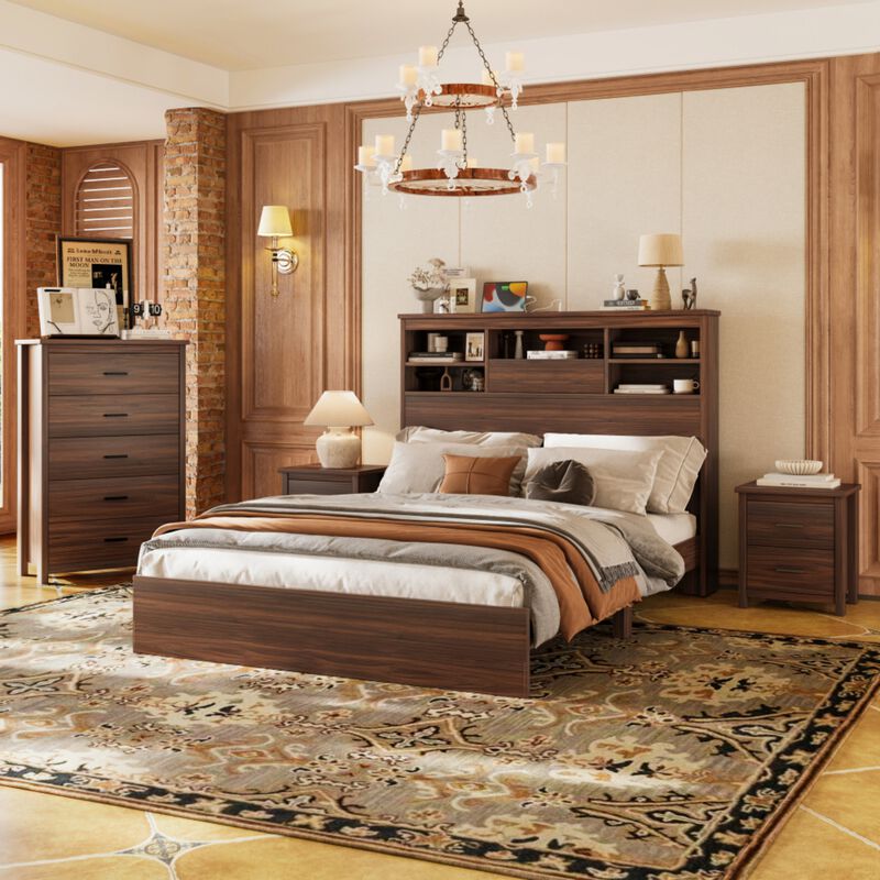 Bursir 4‑Piece Queen Bedroom Set Charging Station Storage Headboard image number 2