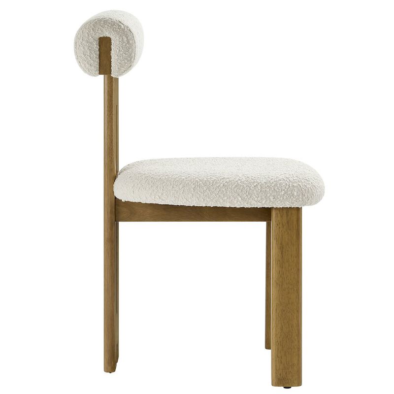 Modway Torian Upholstered Boucle Dining Chairs Set of 2 in Walnut Black - 3-Legged Farmhouse Kitchen Chairs - Mid-Century Modern Armless Accent Chairs - Comfortable Side Chairs with Wood Legs image number 4