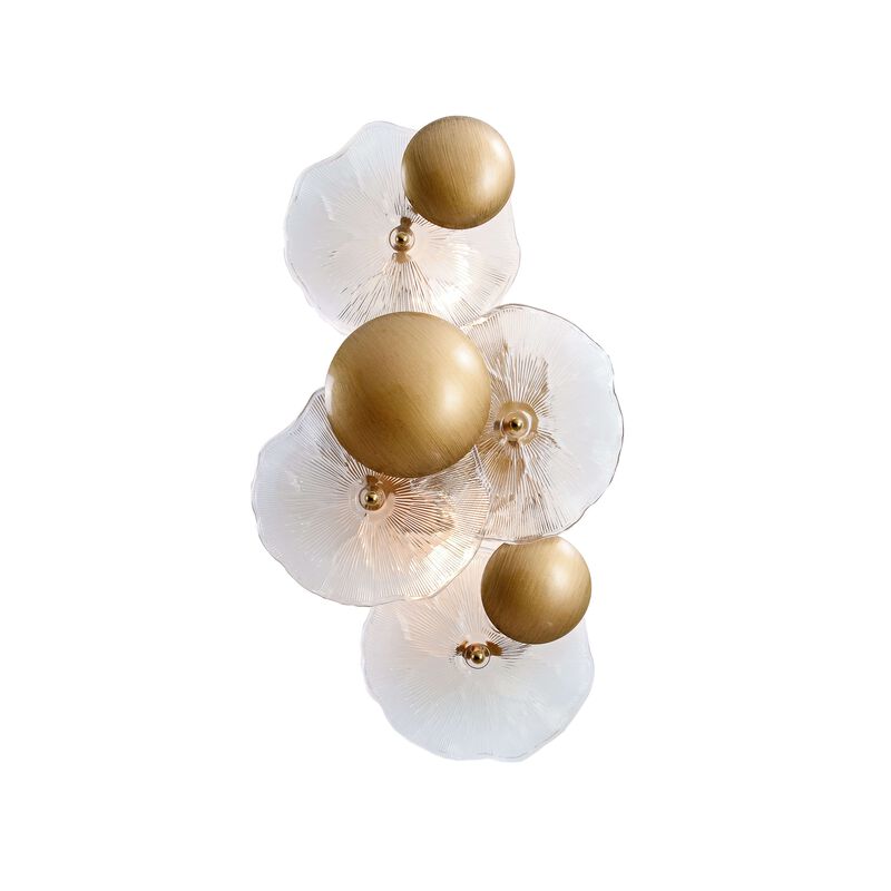 Flora 2-Light Brushed Brass Glass Flower Wall Sconce - 9" W x 16" H x 5.5" D image number 0