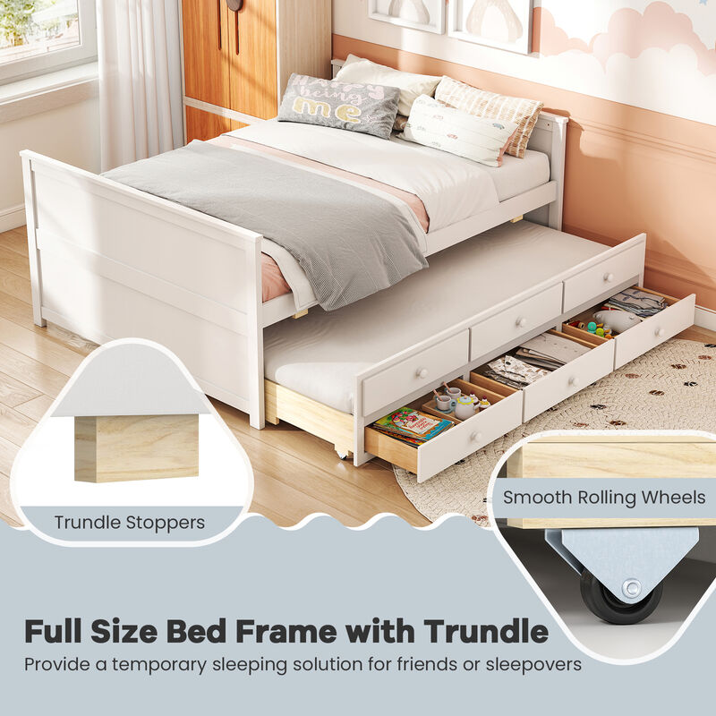 White Full Bed with Twin Trundle and 3 Built-In Storage Drawers image number 7