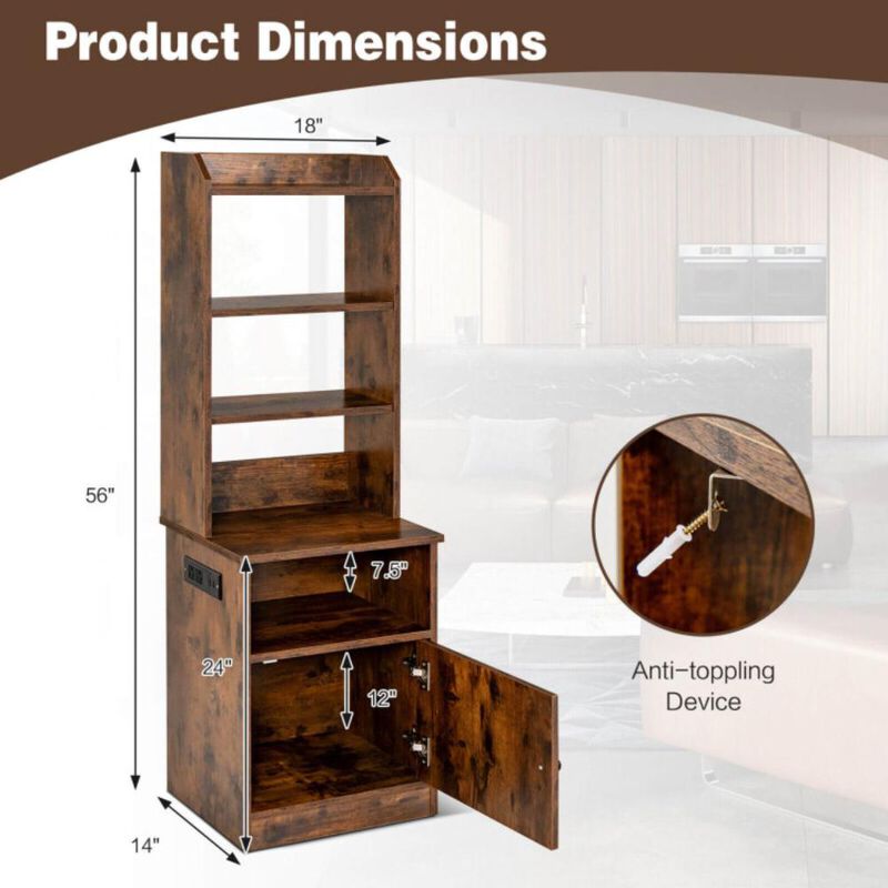 Hivvago 6-Tier Industrial Tall Bookshelf with Charging Station and Cabinet