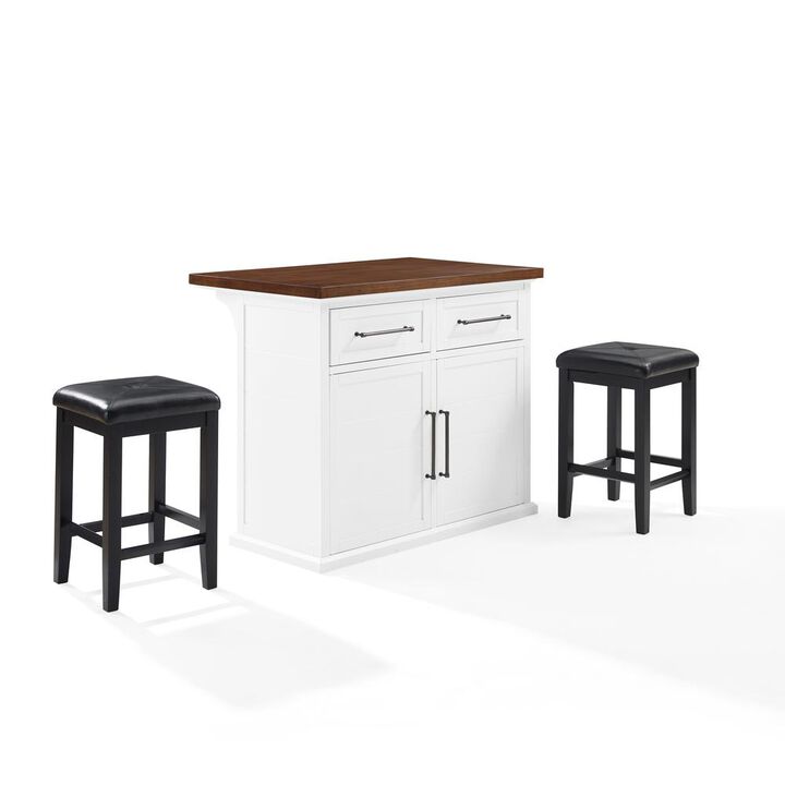 Crosley Furniture Bartlett Wood Top Kitchen Island W/Uph Square Stools