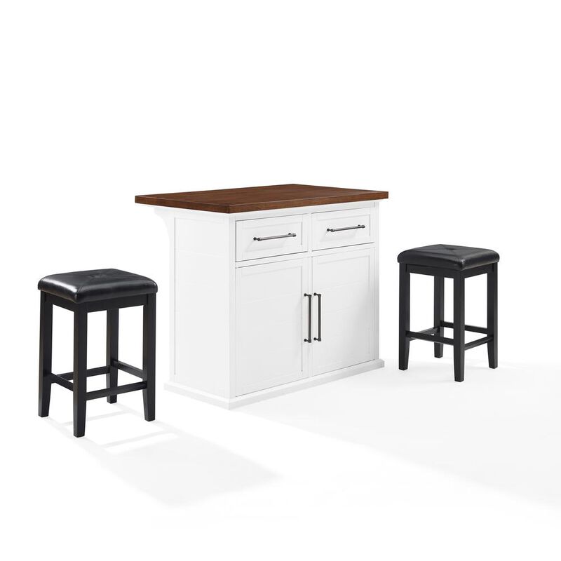 Crosley Furniture Bartlett Wood Top Kitchen Island W/Uph Square Stools