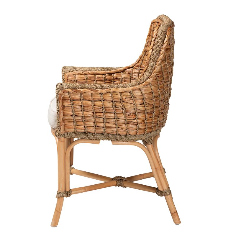 Baxton Studio Kyle Modern Bohemian Natural Brown Woven Rattan Dining Arm Chair with Cushion