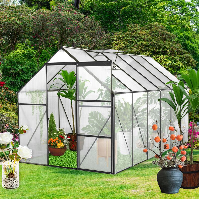 MONDAWE 6x12 FT Polycarbonate Greenhouse Raised Base and Anchor Aluminum Heavy Duty Walk-in Greenhouses for Outdoor Backyard