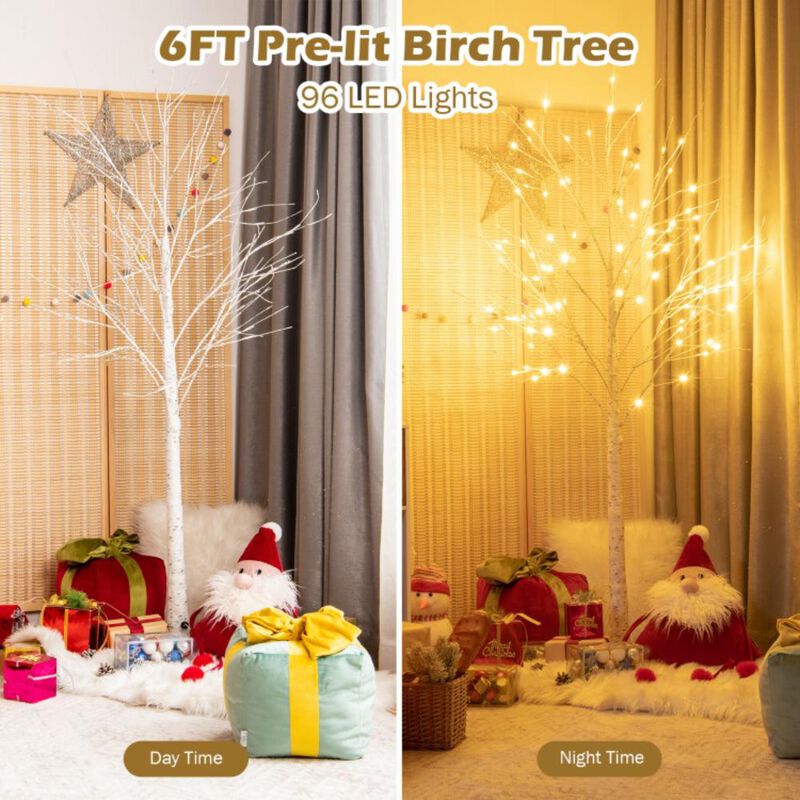 Hivvago Pre-lit White Twig Birch Tree for Christmas Holiday with LED Lights