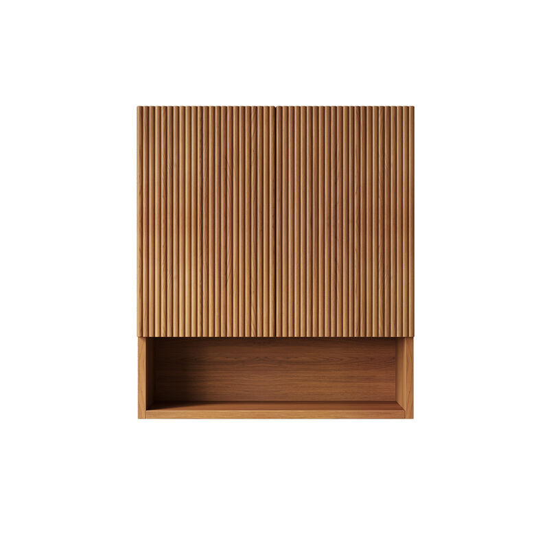 ELEMENT ACE Wall-Mounted Striped Bathroom Cabinet with Doors, Shelf and Open Storage Compartment image number 0