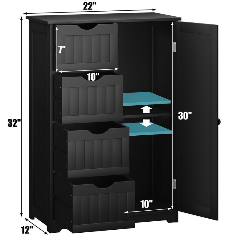 Costway 4 Drawer Freestanding Bathroom Floor Cabinet Adjustable Storage Cupboard