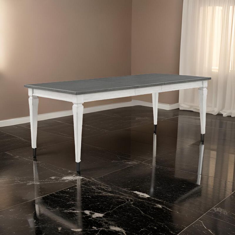 Kate 72-90 Inch Dining Table, Gray Extendable Rectangular Top, White Wood