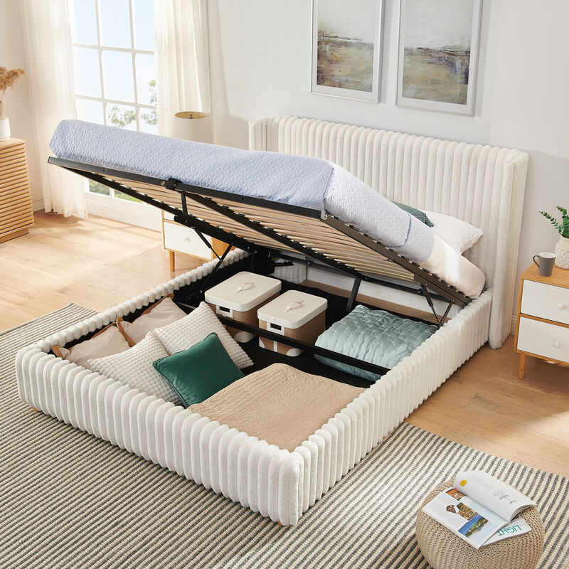 Trible Vertical Striped Upholstered Bed Frame image number 3