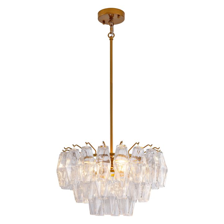 Hilaria Medium-gloss Brushed Brass Finish 3-Light Multi-faceted Clear Glass Shade Round Tiered Chandelier