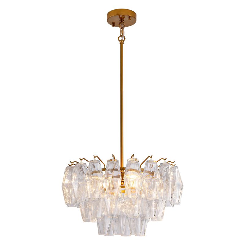 Hilaria Medium-gloss Brushed Brass Finish 3-Light Multi-faceted Clear Glass Shade Round Tiered Chandelier image number 0