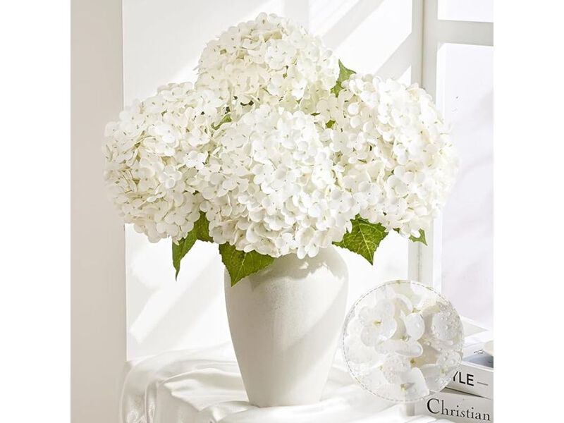 3 Piece White Artificial Hydrangea Flower Stems Touch Wedding Centerpiece Decor image number 1