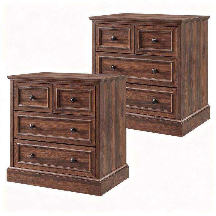26" Farmhouse Nightstands Set of 2 with Charging Station, 4-Drawer Storage
