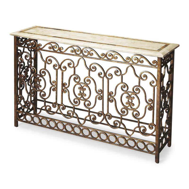 Butler Specialty Company Contessa Iron & Fossil Stone Console Table, Multi-Color