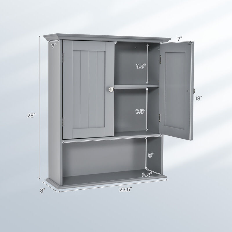 Wall Hanging Bathroom Cabinet with Enclosed Storage and Open Shelves