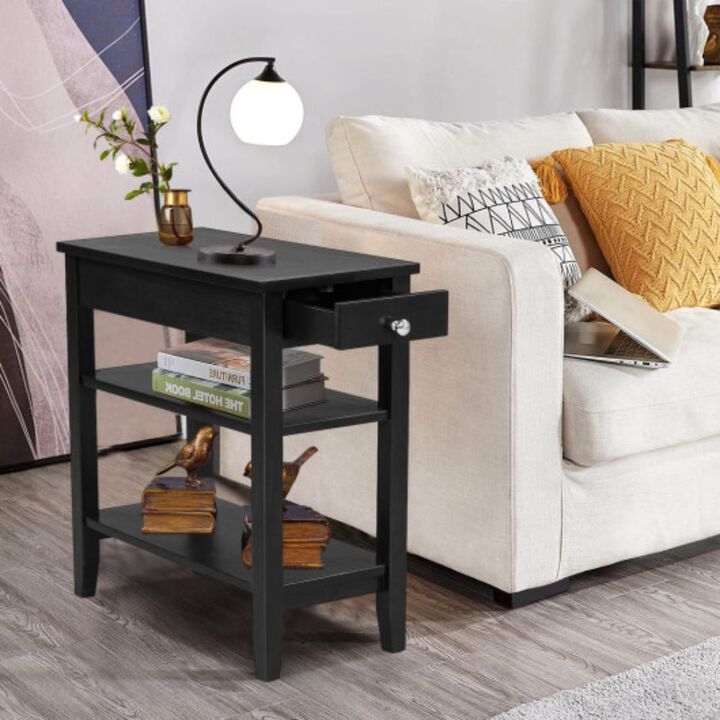 2-Tier Open Storage Shelves with Drawer for Space Saving Side End Table