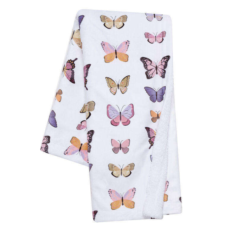 Lambs & Ivy Butterfly Dreams Ultra-Soft Fleece/Faux Shearling Baby Blanket