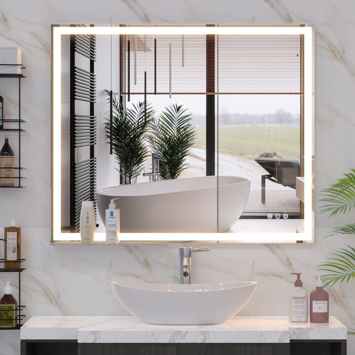 ELEMENT ACE LED Wall Mounted Bathroom Vanity Mirror with Adjustable White Warm Natural Light Anti-Fog Touch Switch Memory Function Smart Large Rectangular Bathroom Mirror