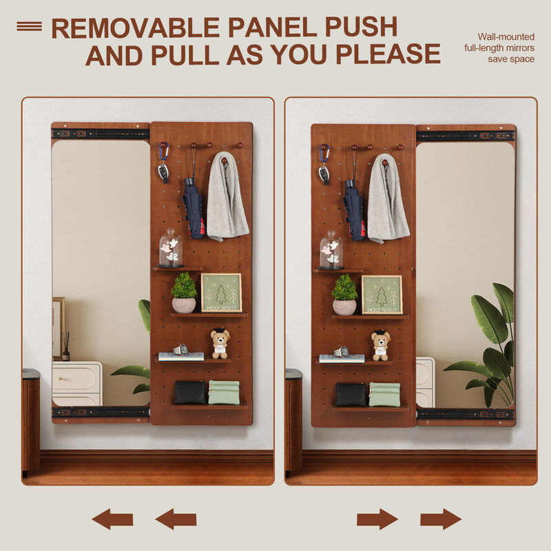 ELEMENT ACE Wall-Mounted Full Length Mirror with Sliding Panel, Multi-Functional Storage Shelves & Hooks, Space Saving for Bedroom, Living Room, Entryway image number 7