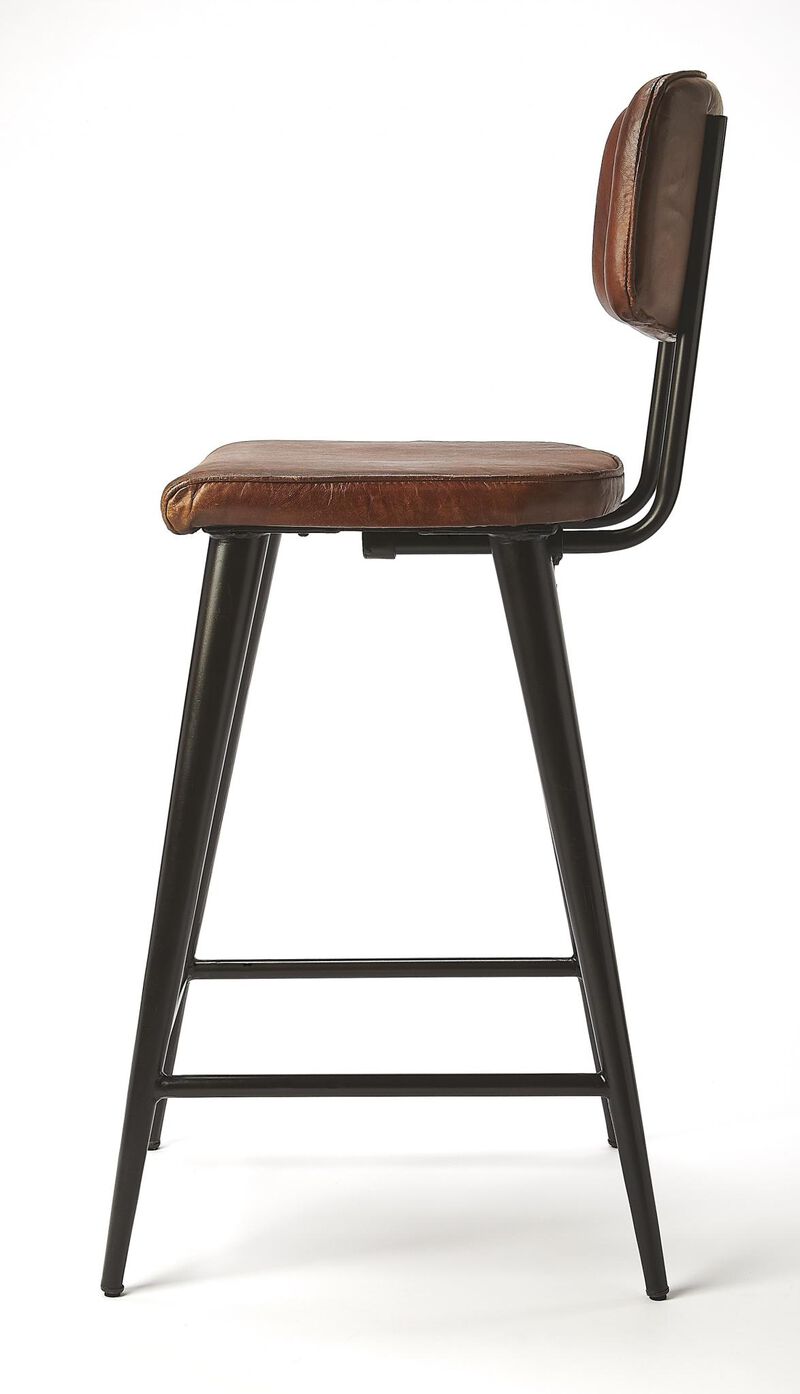HomeRoots 28" Brown And Black Genuine Leather And Iron Bar Chair image number 2