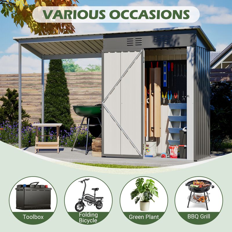 5x3 FT Galvanized Steel Shed & Gazebo Combo, 2-in-1 Outdoor Storage Shelter image number 6