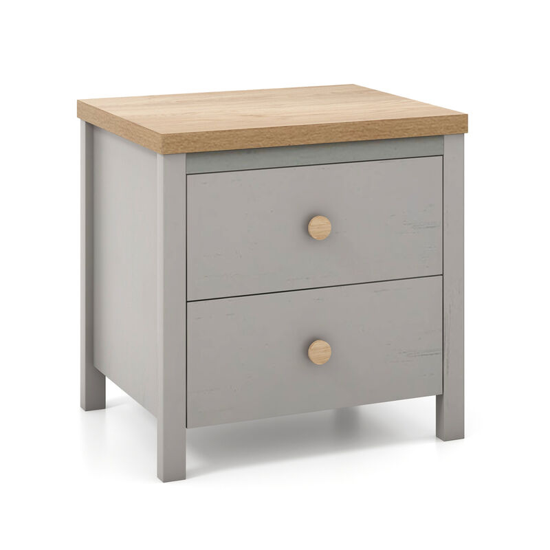 2-Drawer Nightstand with Rubber Wood Legs