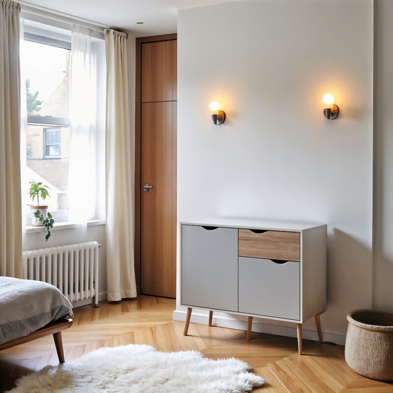 FurniFact White Sideboard with Drawer and Doors - Elegant White Storage Cabinet