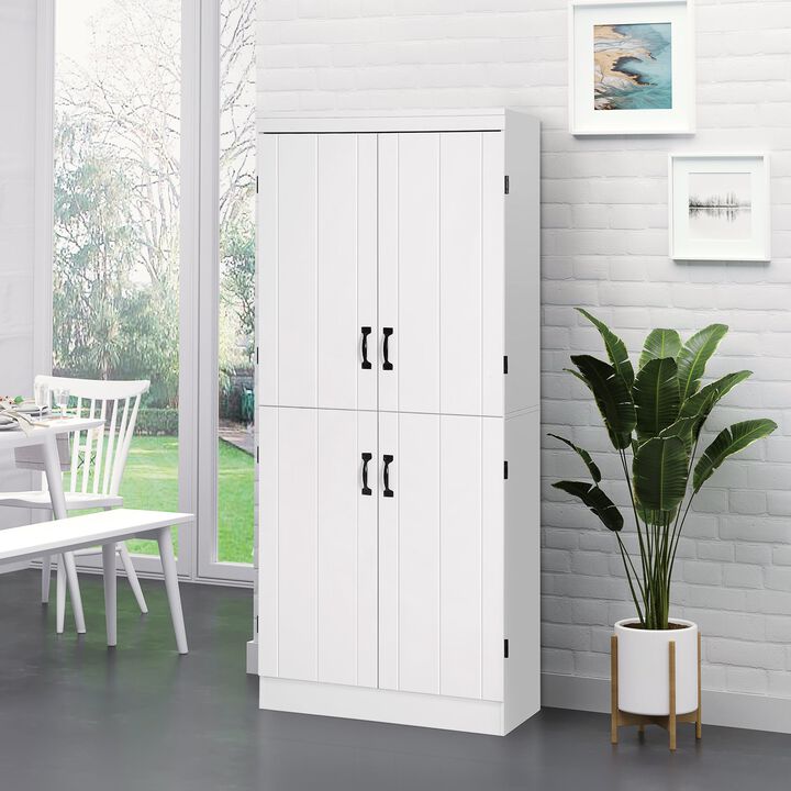 70" Kitchen Pantry Storage Cabinet, 6-tier Freestanding Cupboard with Adjustable Shelves and 4 Doors for Dining Room, White