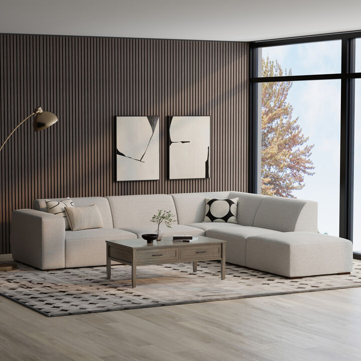 Rex Right Corner Sectional Modular Sofa with Ottoman in Tightly Woven Performance Fabric