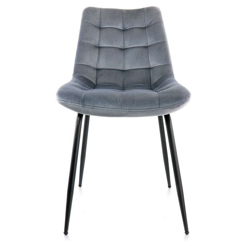 Elama 2 Piece Velvet Tufted Chair in Gray with Black Metal Legs