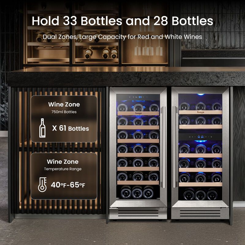30 inch Wine Refrigerator cooler, Two 15'' Dual Zone Wine Cooler Fridge, Hold 61 Standard 750ml Wine Bottles Built-in image number 6