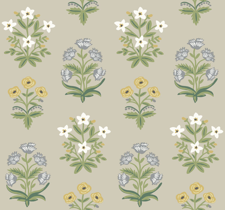 Mughal Rose Beige & Purple Wallpaper