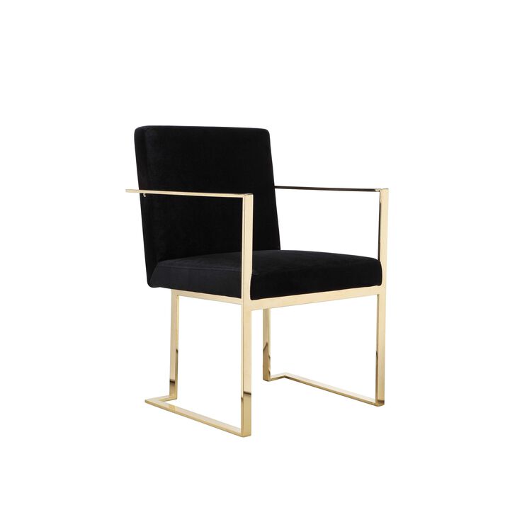 Boly 24 Inch Dining Armchair, Cushioned Black Velvet Seat, Gold Cantilever  - Benzara