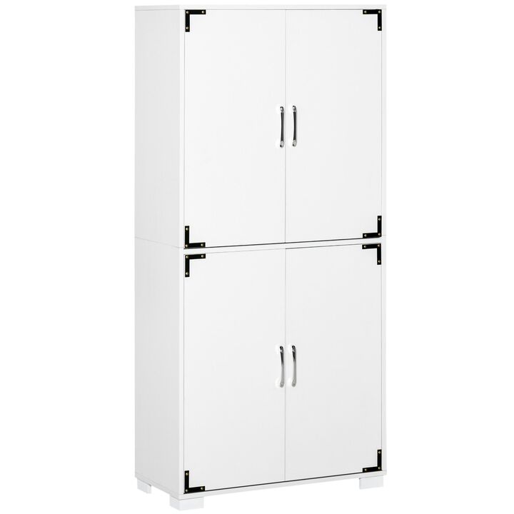 Industrial Style 4-Door Cabinet Pantry Cupboard with Storage Shelves for Bedroom and Living Room, White