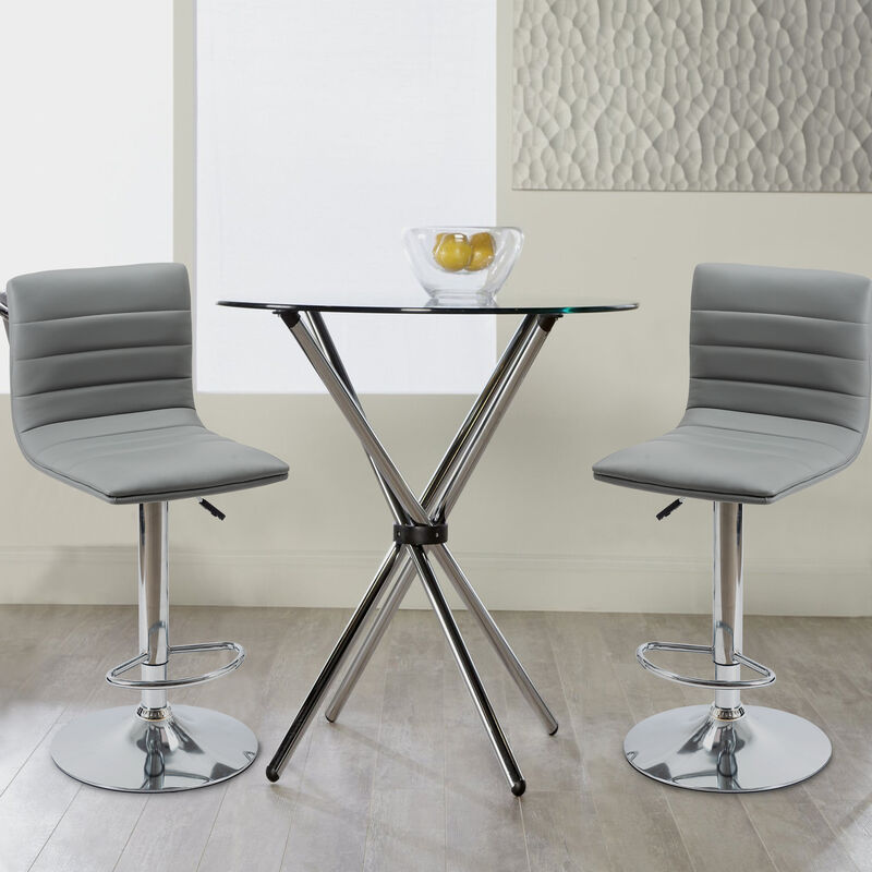Grey High Grey Chrome Metal Frame Adjustable Cushioned Bar Stool with Leather Seat (Set of 2)