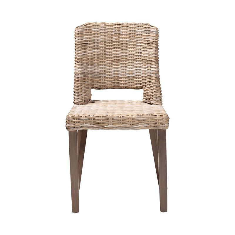 Baxton Studio Magy Modern Bohemian Grey Rattan and Natural Brown Finished Wood Dining Chair